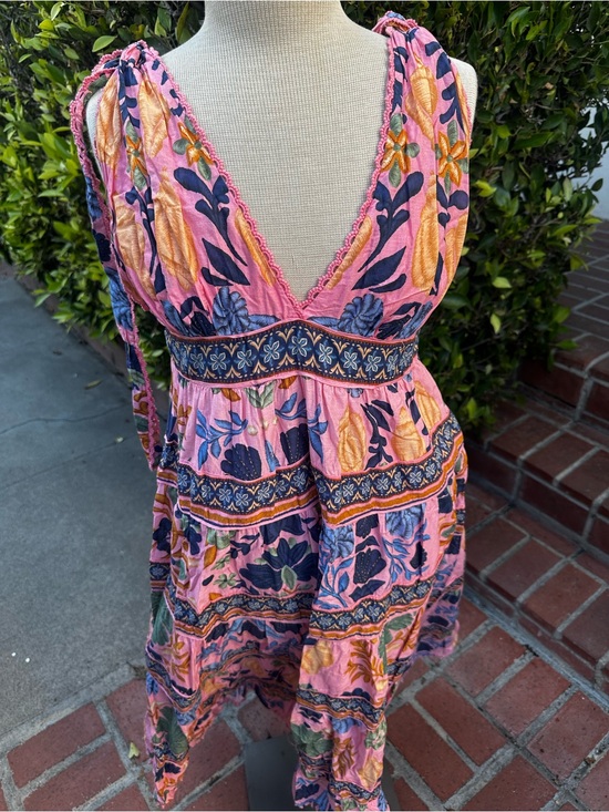 FARM Rio Dresses & Skirts - FARM Rio Pink Floral Embroidered V-Neck Midi Sundress